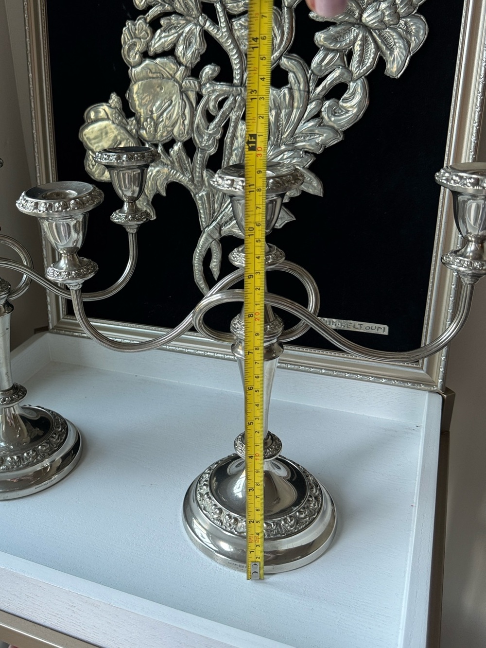 Silver Three-Arm Candelabra Pair - Elegant Silver Candle Holders - Picture 3 of 9